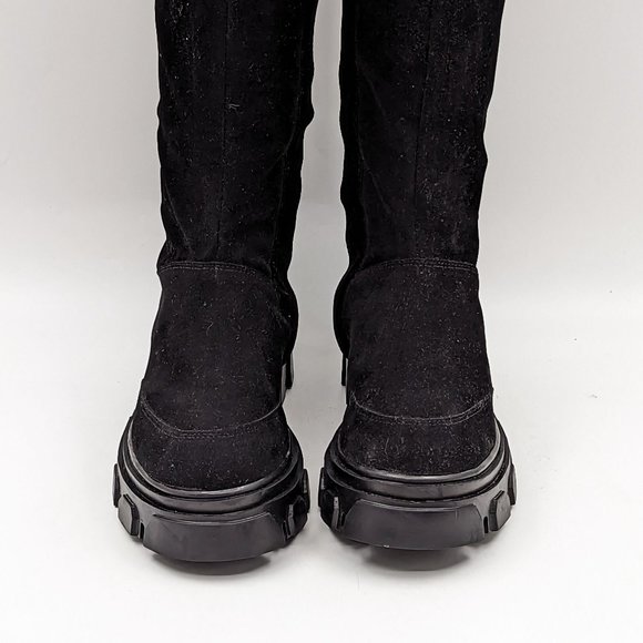 Farm Rio Women Long Black Fabric Platform Retro Round toe Knee Zip Boots size 7 - Picture 7 of 12